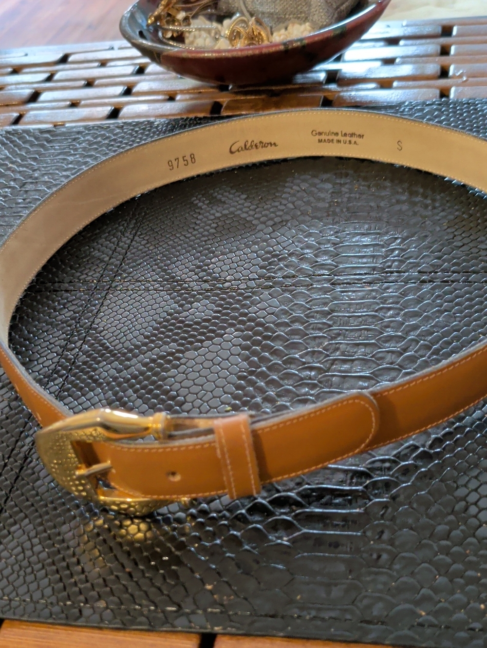 Calderon Genuine Leather Tan Belt with Gold Buckle